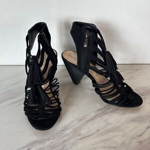 Vince Camuto Black Strappy High Heels with Suede Finish